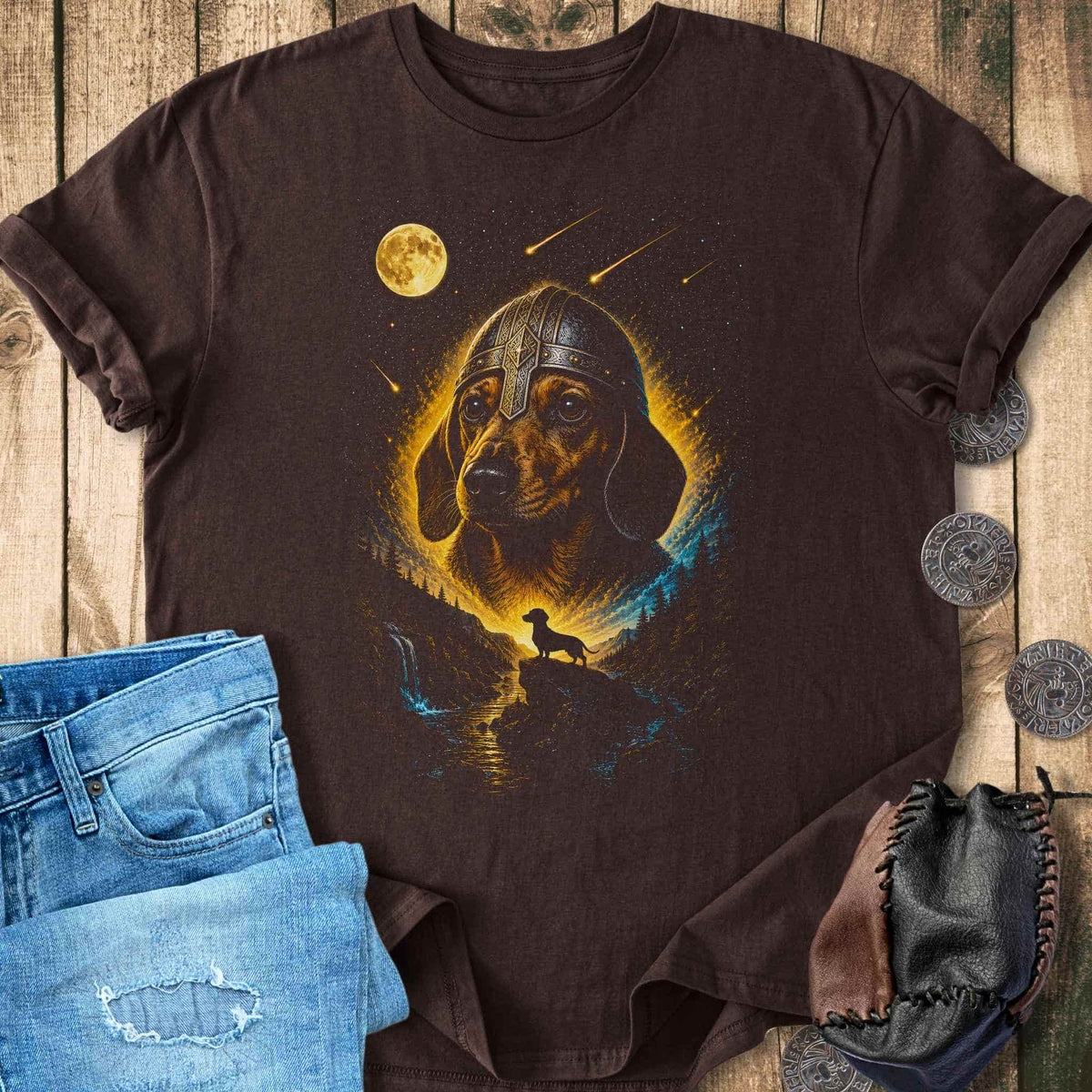 T-Shirt Dachshund Howling at the Moon - Viking T-shirt Unisex Sizes S-2XL Funny Shirt Gift