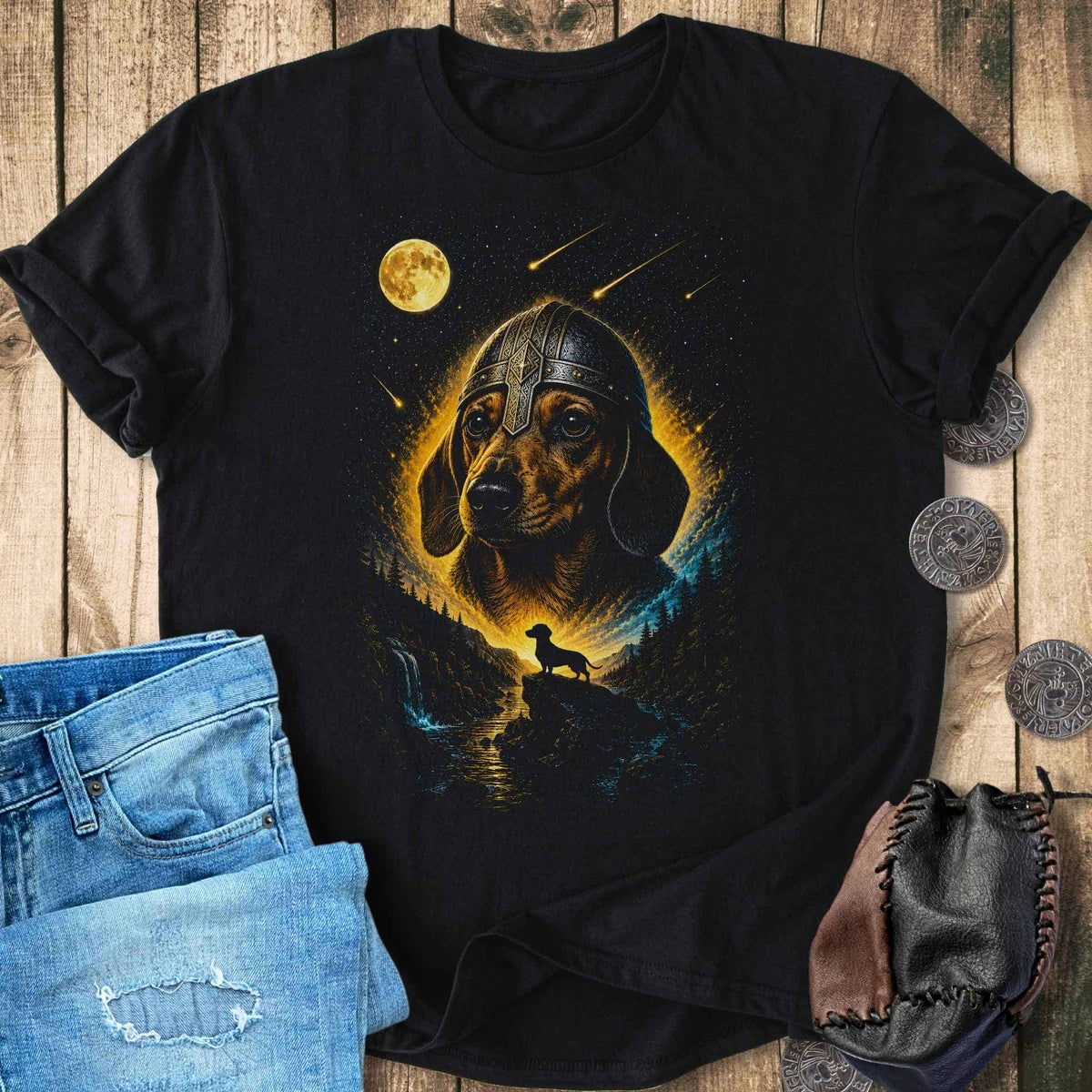 T-Shirt Dachshund Howling at the Moon - Viking T-shirt Unisex Sizes S-2XL Funny Shirt Gift