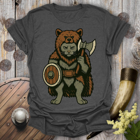 T-Shirt Dark Heather / S Berserker Cat in Bear Skin Viking Warrior T-Shirt
