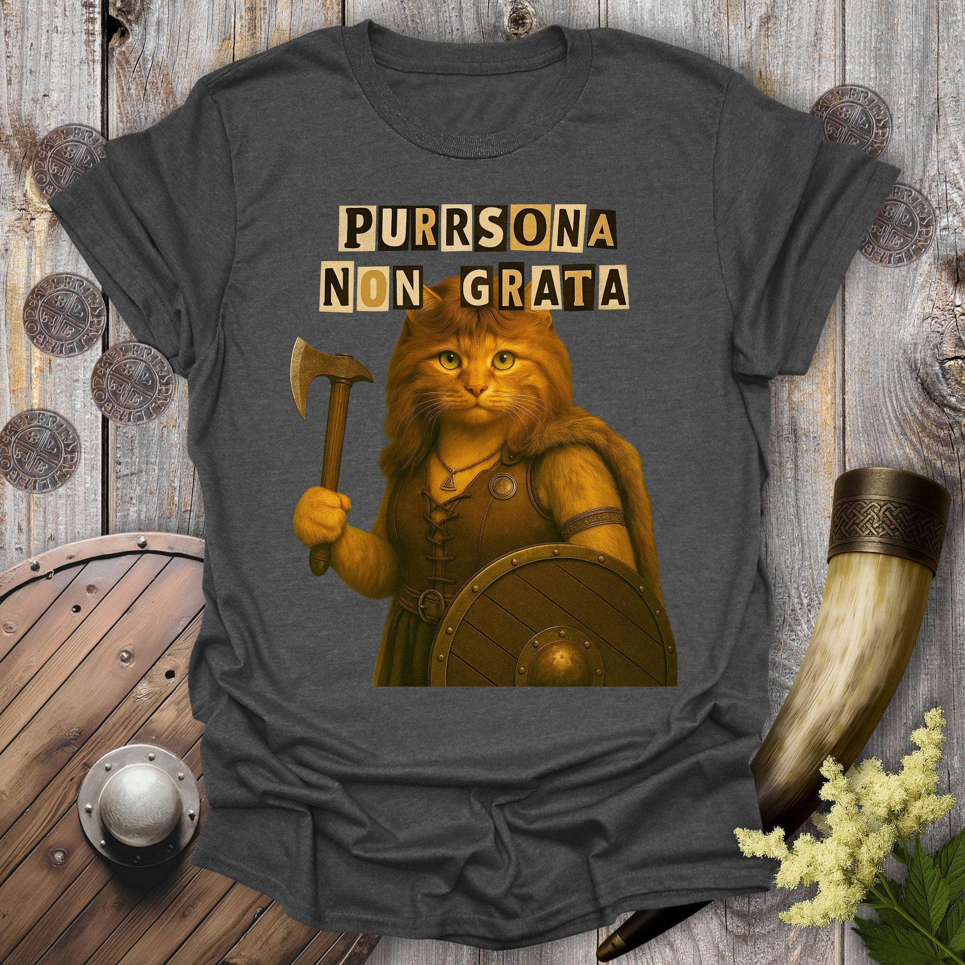 T-Shirt Dark Heather / S Ransom Note Shieldmaiden Cat T-Shirt