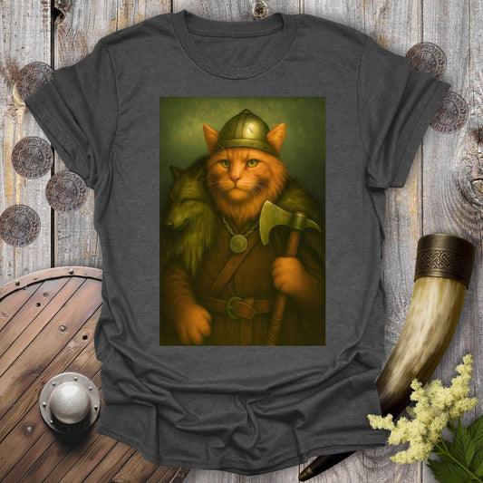T-Shirt Dark Heather / S Viking Cat in Wolfskin Plaid T-Shirt