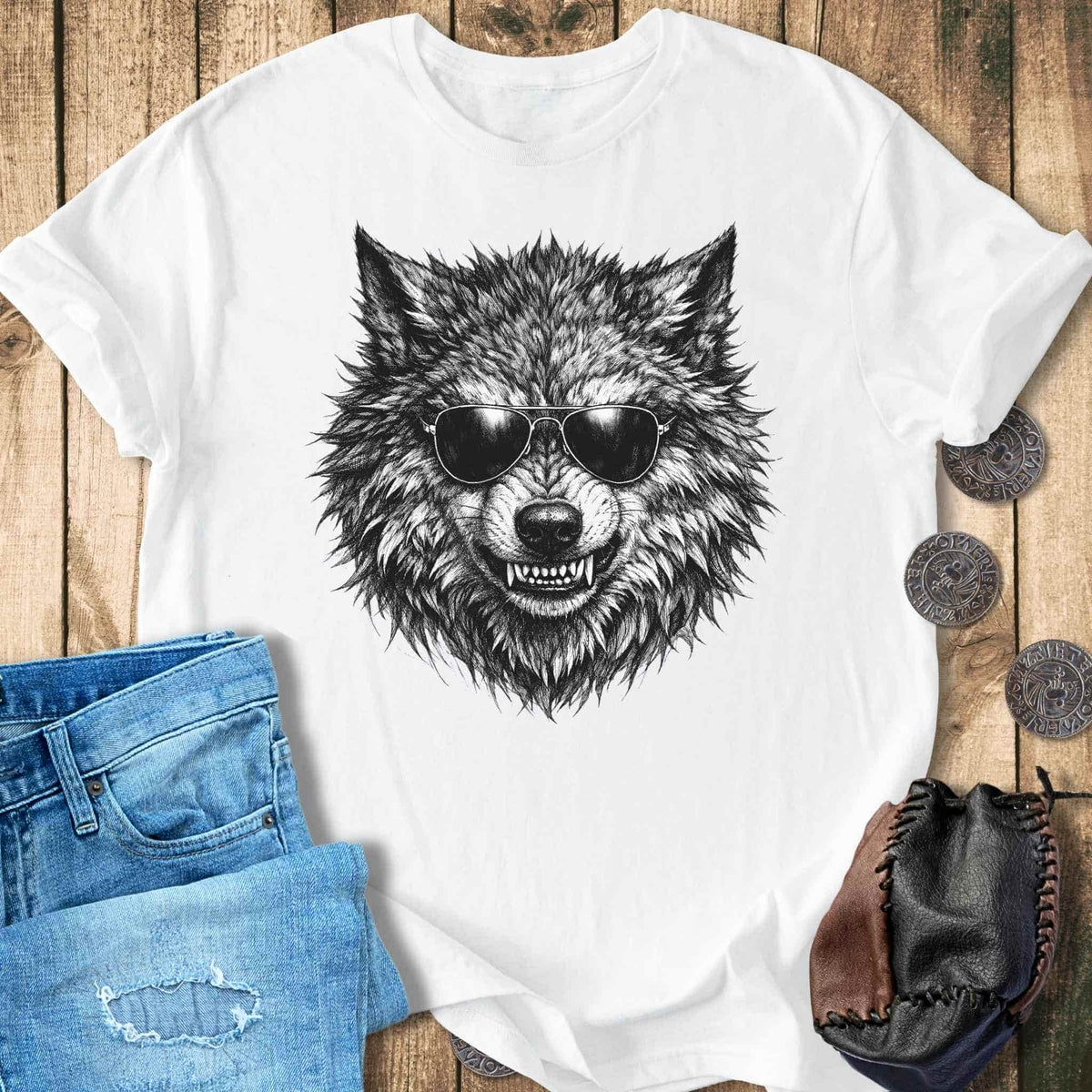 T-Shirt Fenrir Wolf with Sunglasses - Norse Mythology Creature T-shirt Unisex Sizes S-2XL Funny Shirt Gift