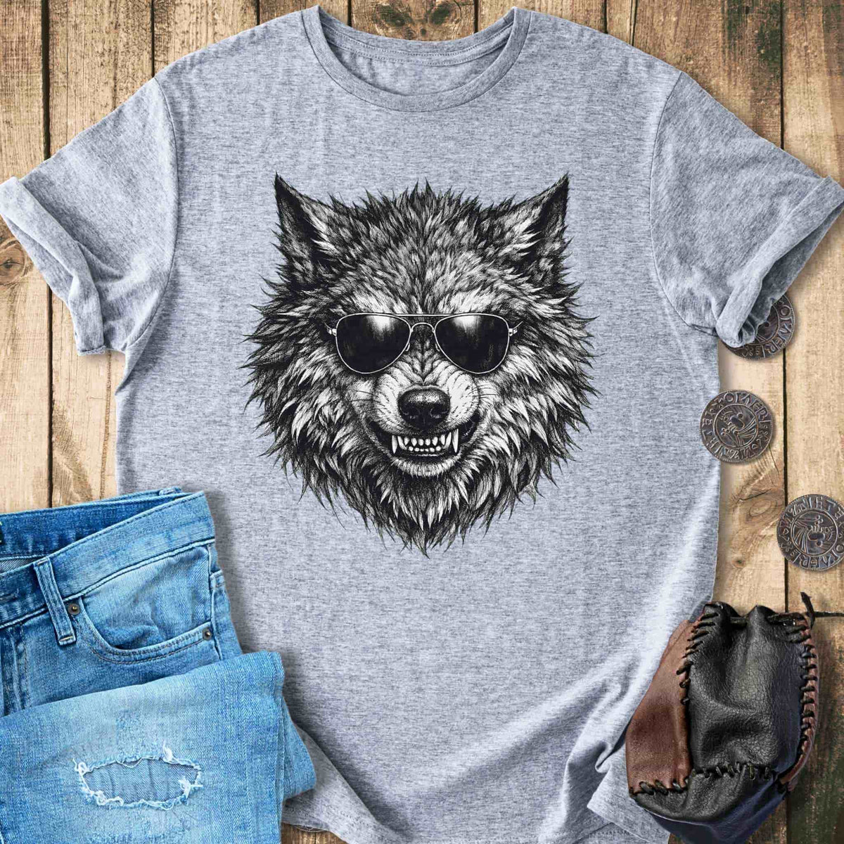 T-Shirt Fenrir Wolf with Sunglasses - Norse Mythology Creature T-shirt Unisex Sizes S-2XL Funny Shirt Gift