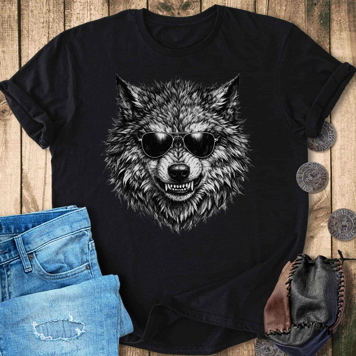 T-Shirt Fenrir Wolf with Sunglasses - Norse Mythology Creature T-shirt Unisex Sizes S-2XL Funny Shirt Gift