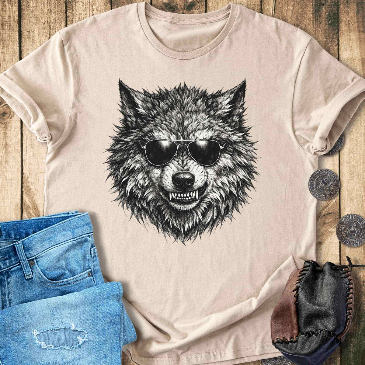 T-Shirt Fenrir Wolf with Sunglasses - Norse Mythology Creature T-shirt Unisex Sizes S-2XL Funny Shirt Gift