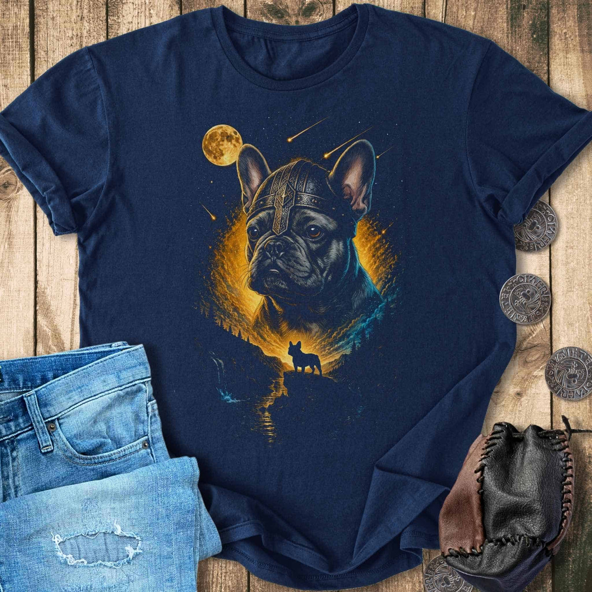 T-Shirt French Bulldog Howling at the Moon - Viking T-shirt Unisex Sizes S-2XL Funny Shirt Gift