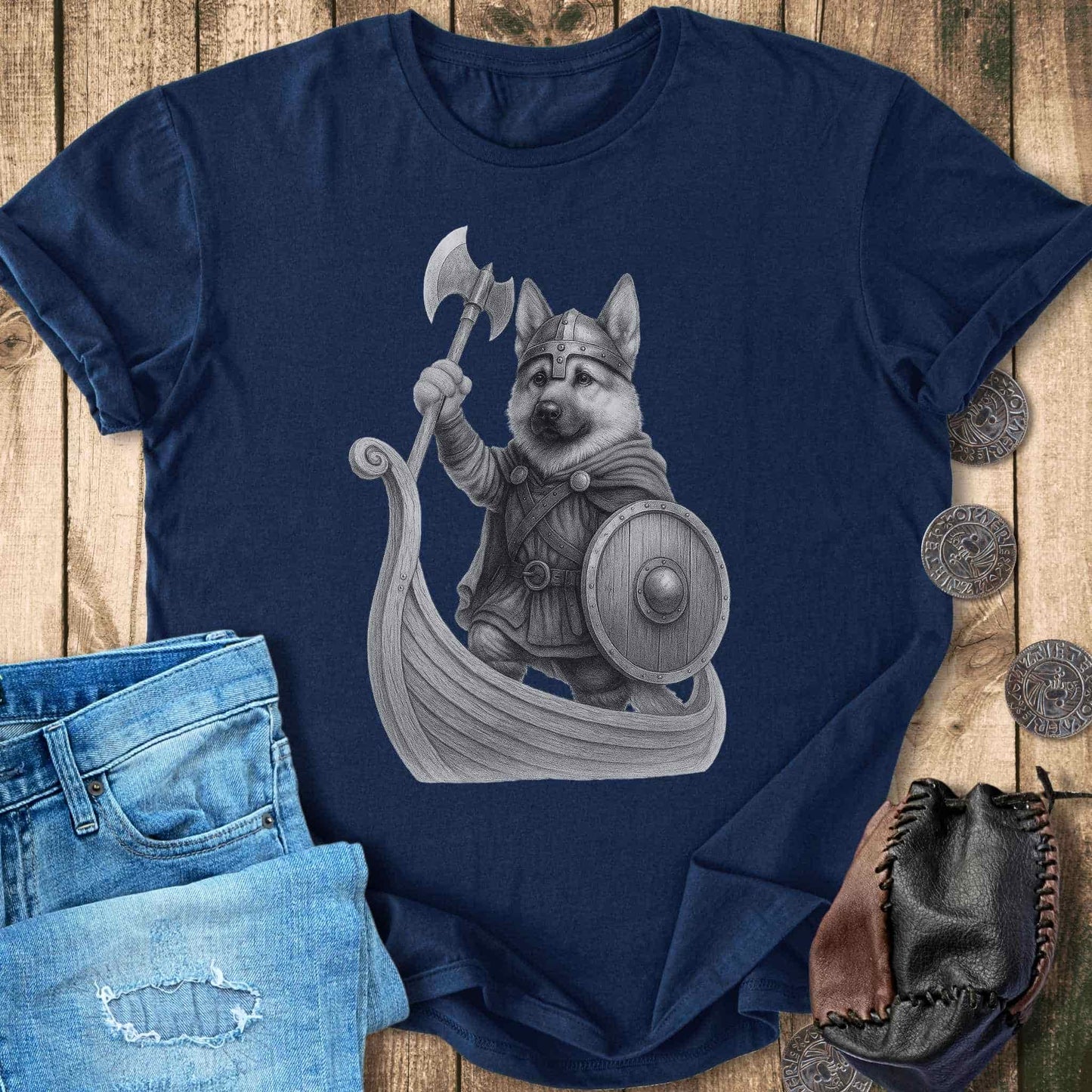 T-Shirt German Shepherd in a Longship T-shirt Unisex Sizes S-2XL Funny Shirt Gift