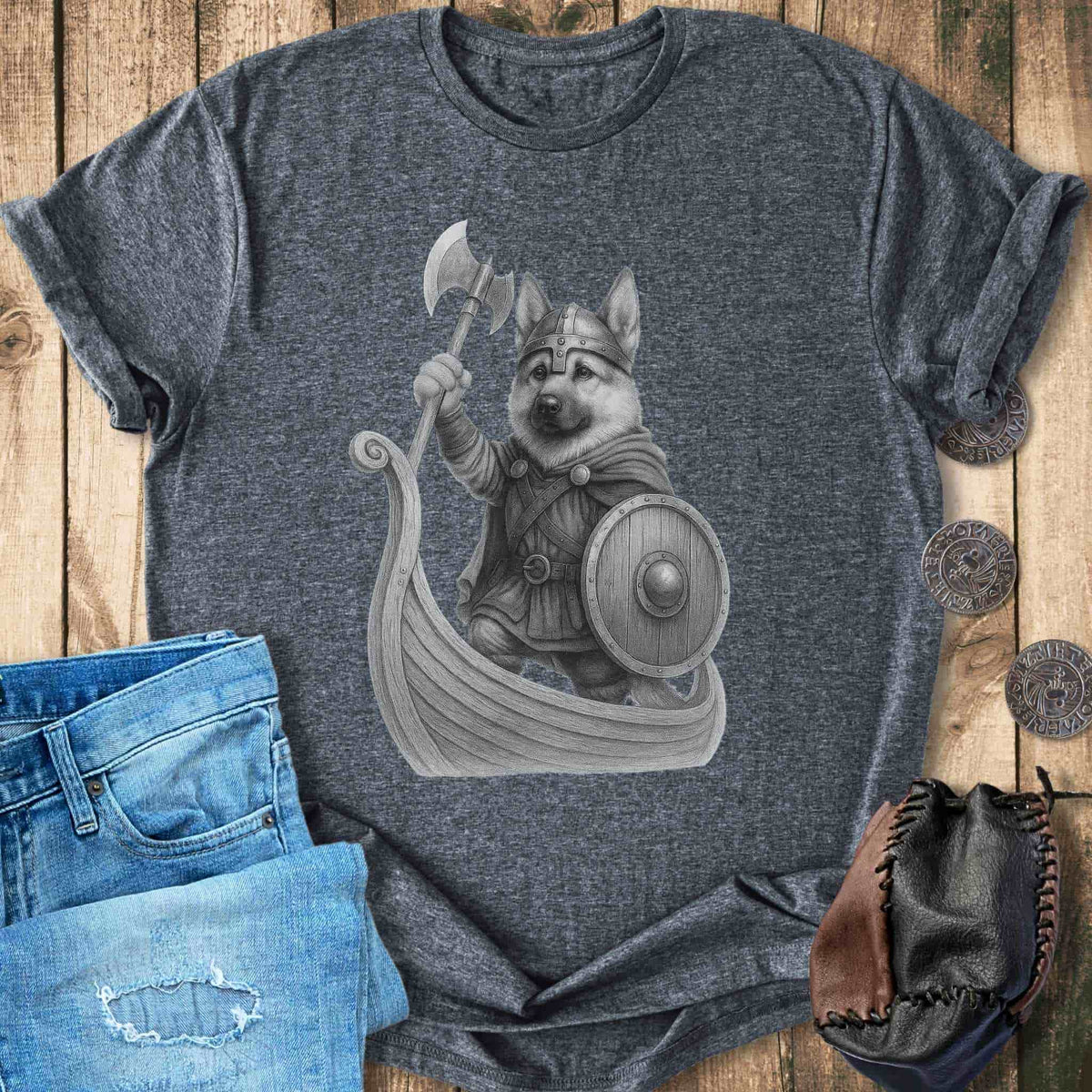 T-Shirt German Shepherd in a Longship T-shirt Unisex Sizes S-2XL Funny Shirt Gift