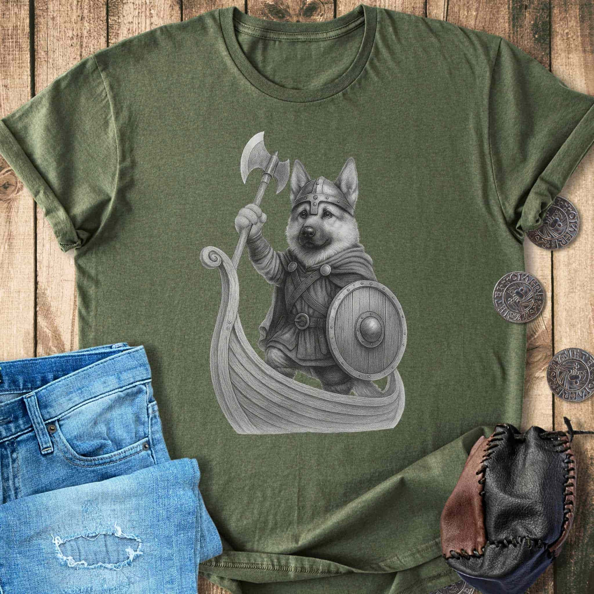 T-Shirt German Shepherd in a Longship T-shirt Unisex Sizes S-2XL Funny Shirt Gift