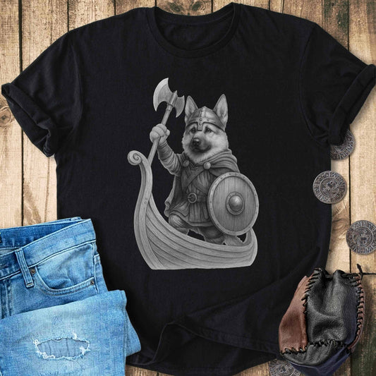 T-Shirt German Shepherd in a Longship T-shirt Unisex Sizes S-2XL Funny Shirt Gift