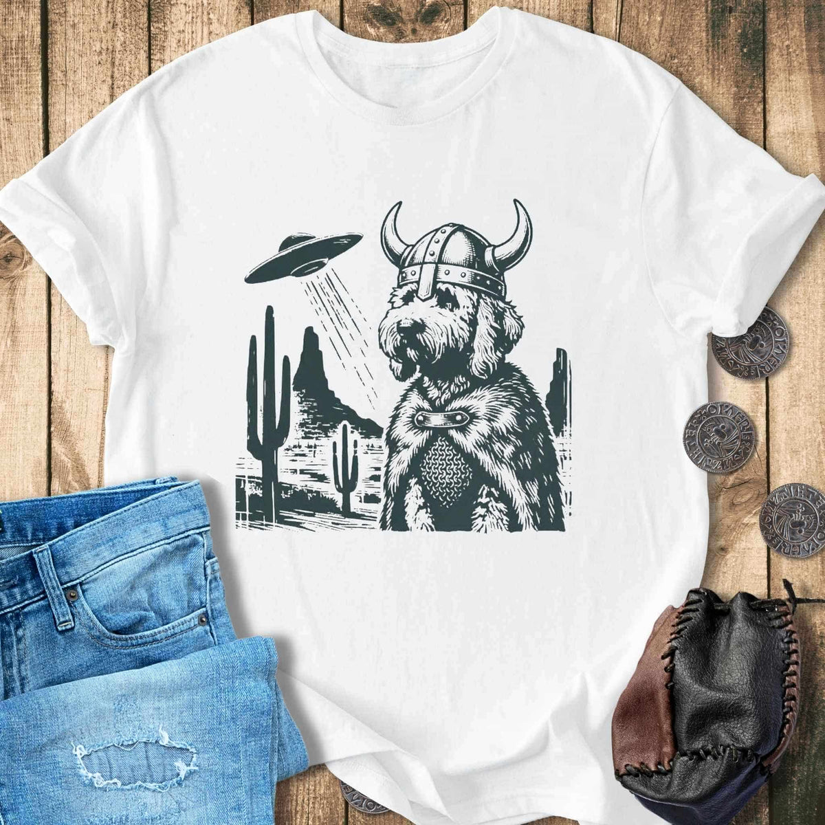 T-Shirt Goldendoodle Viking and UFO T-shirt Unisex Sizes S-2XL Funny Shirt Gift