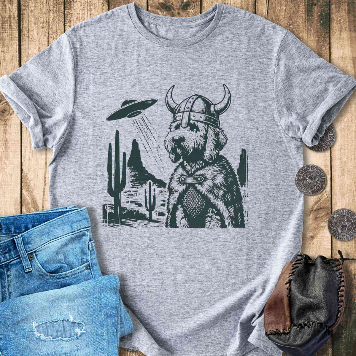 T-Shirt Goldendoodle Viking and UFO T-shirt Unisex Sizes S-2XL Funny Shirt Gift