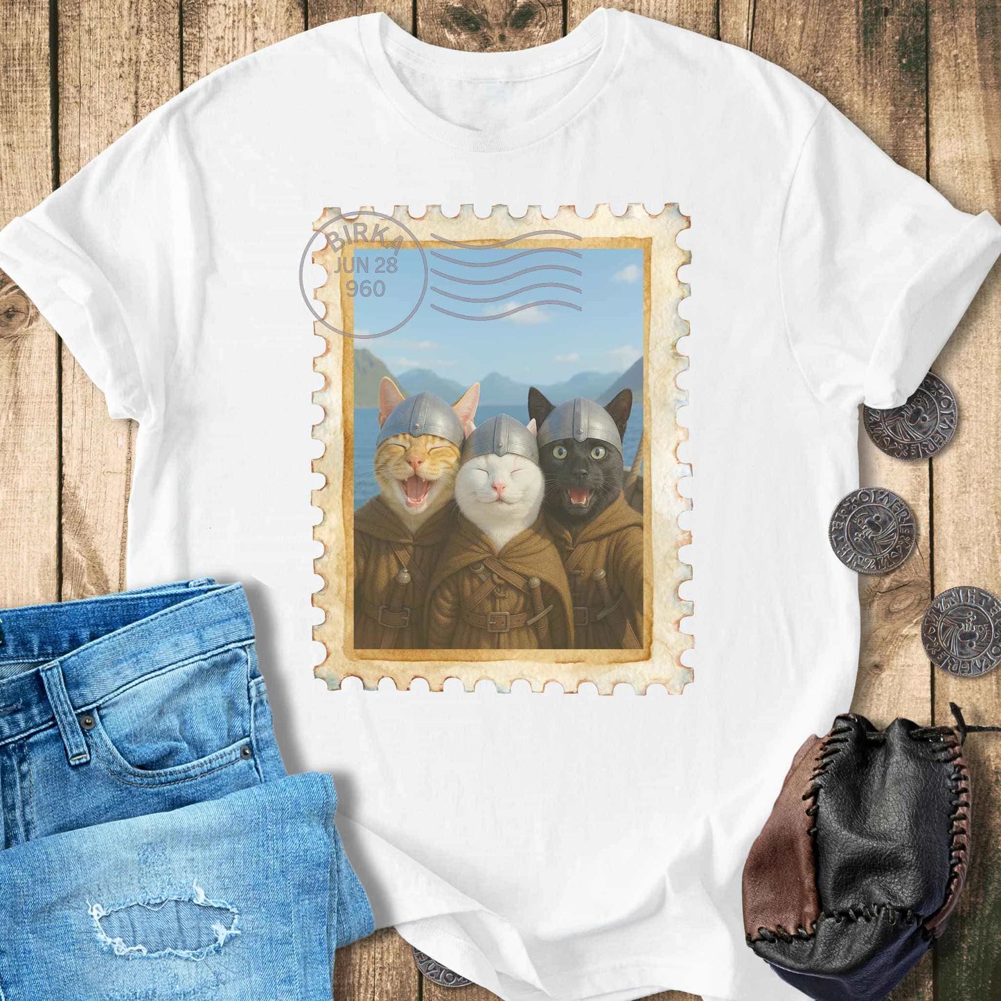 T-Shirt Greetings From Birka - Viking Cats Stamp T-shirt Unisex Sizes S-2XL Funny Shirt Gift