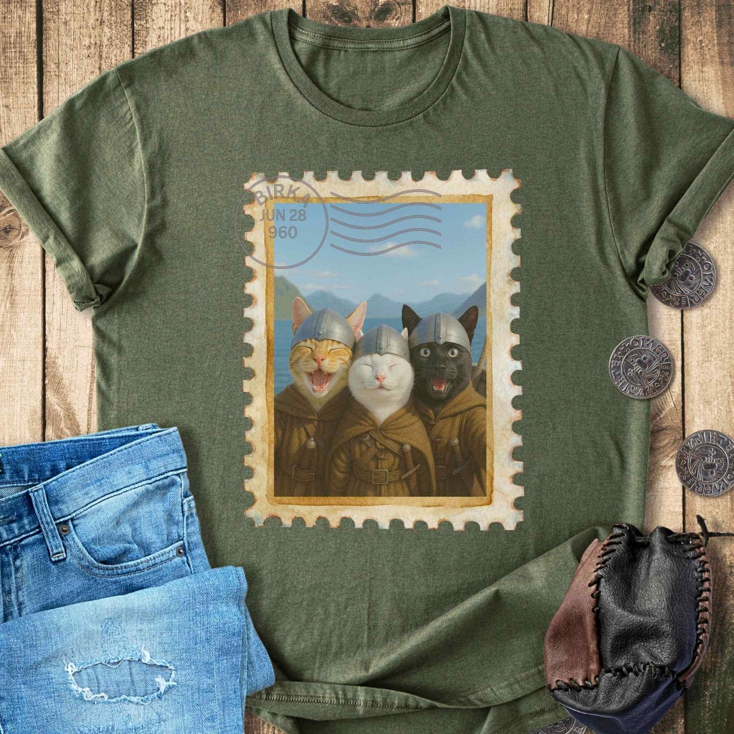 T-Shirt Greetings From Birka - Viking Cats Stamp T-shirt Unisex Sizes S-2XL Funny Shirt Gift
