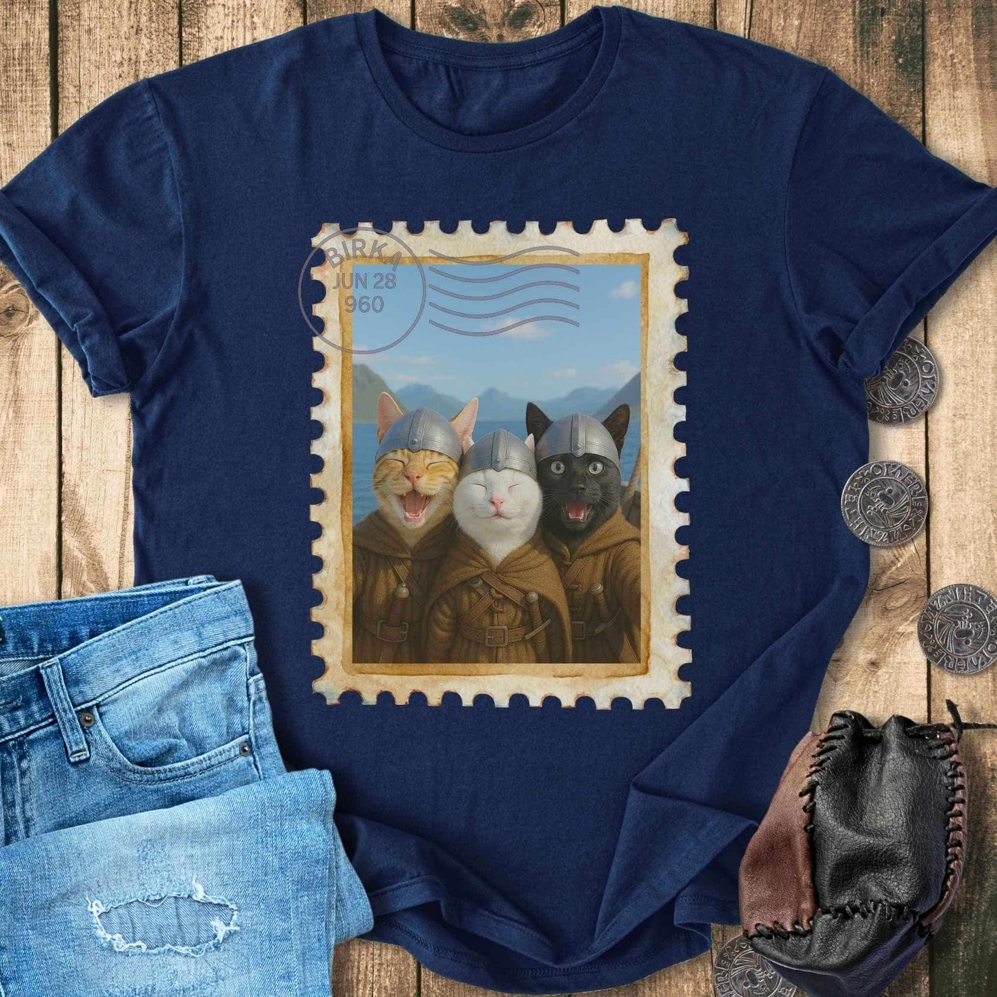 T-Shirt Greetings From Birka - Viking Cats Stamp T-shirt Unisex Sizes S-2XL Funny Shirt Gift