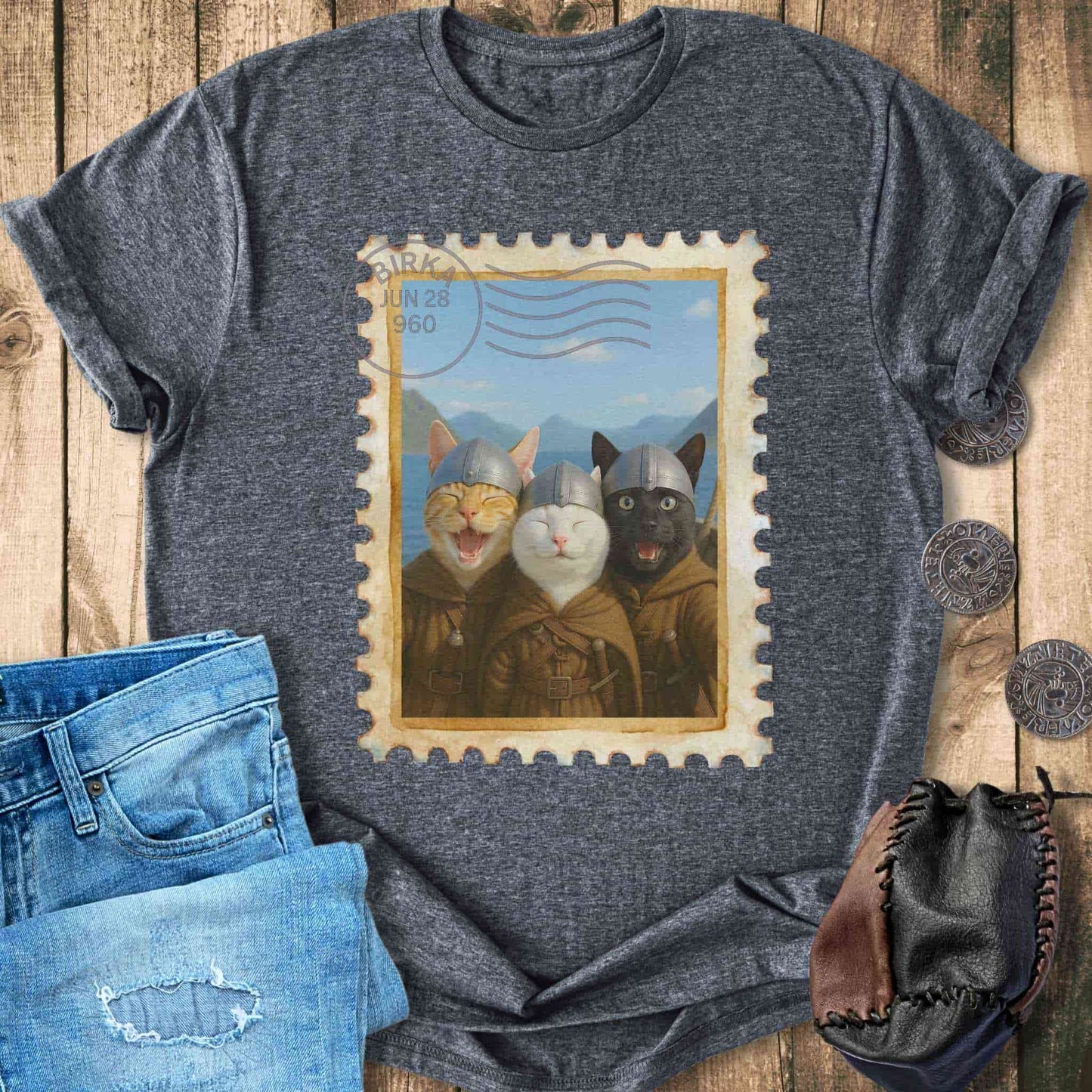 T-Shirt Greetings From Birka - Viking Cats Stamp T-shirt Unisex Sizes S-2XL Funny Shirt Gift