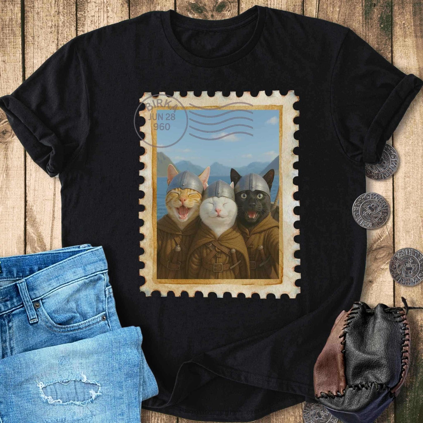 T-Shirt Greetings From Birka - Viking Cats Stamp T-shirt Unisex Sizes S-2XL Funny Shirt Gift