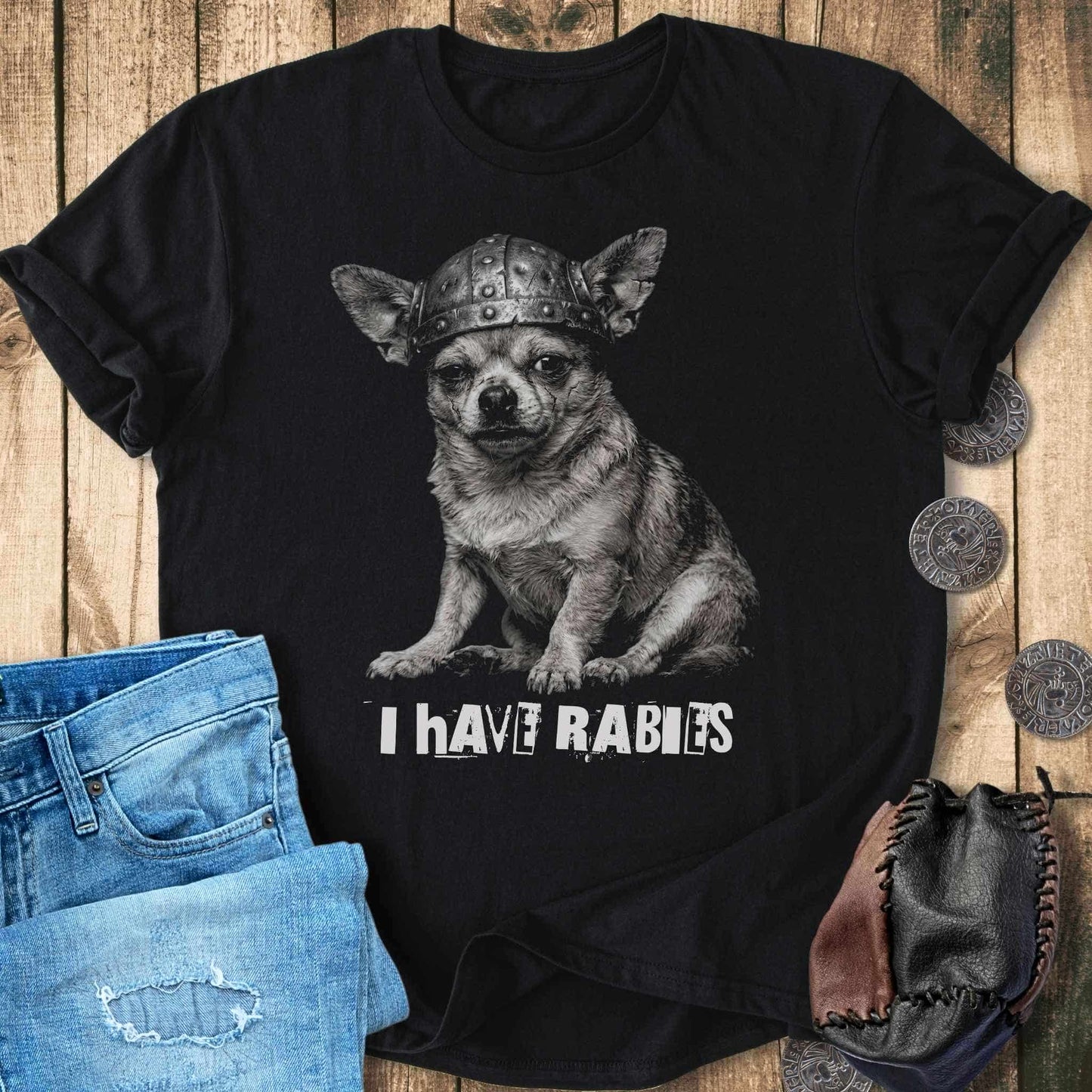 T-Shirt I Have Rabies - Ransom Note Viking Dog T-shirt Unisex Sizes S-2XL Funny Shirt Gift