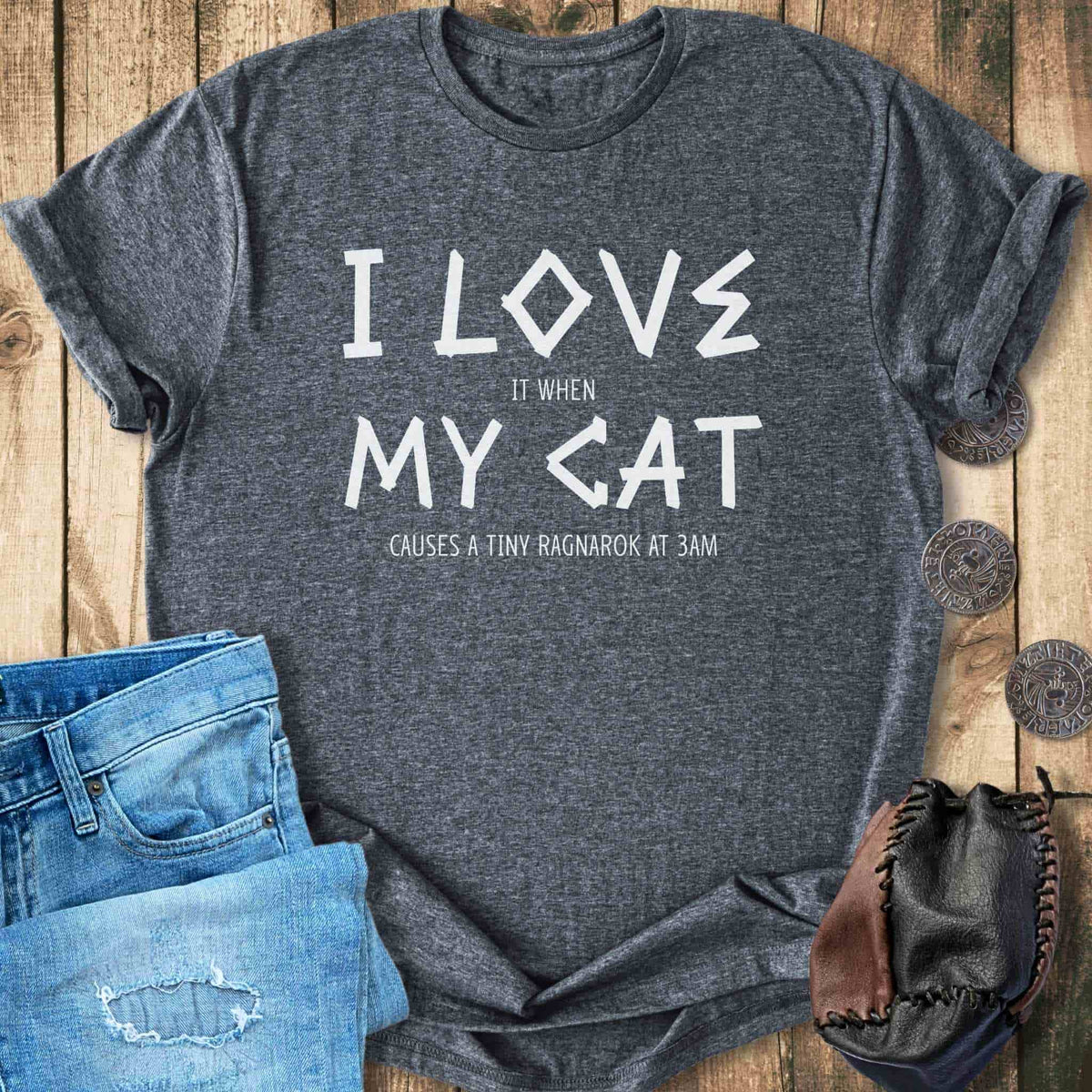 T-Shirt I Love My Cat - Funny Viking Cat Ragnarok T-shirt Unisex Sizes S-2XL Funny Shirt Gift