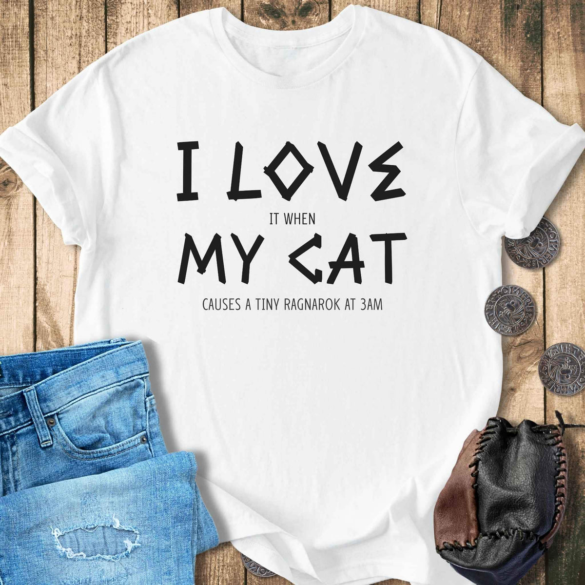 T-Shirt I Love My Cat - Funny Viking Cat Ragnarok T-shirt Unisex Sizes S-2XL Funny Shirt Gift
