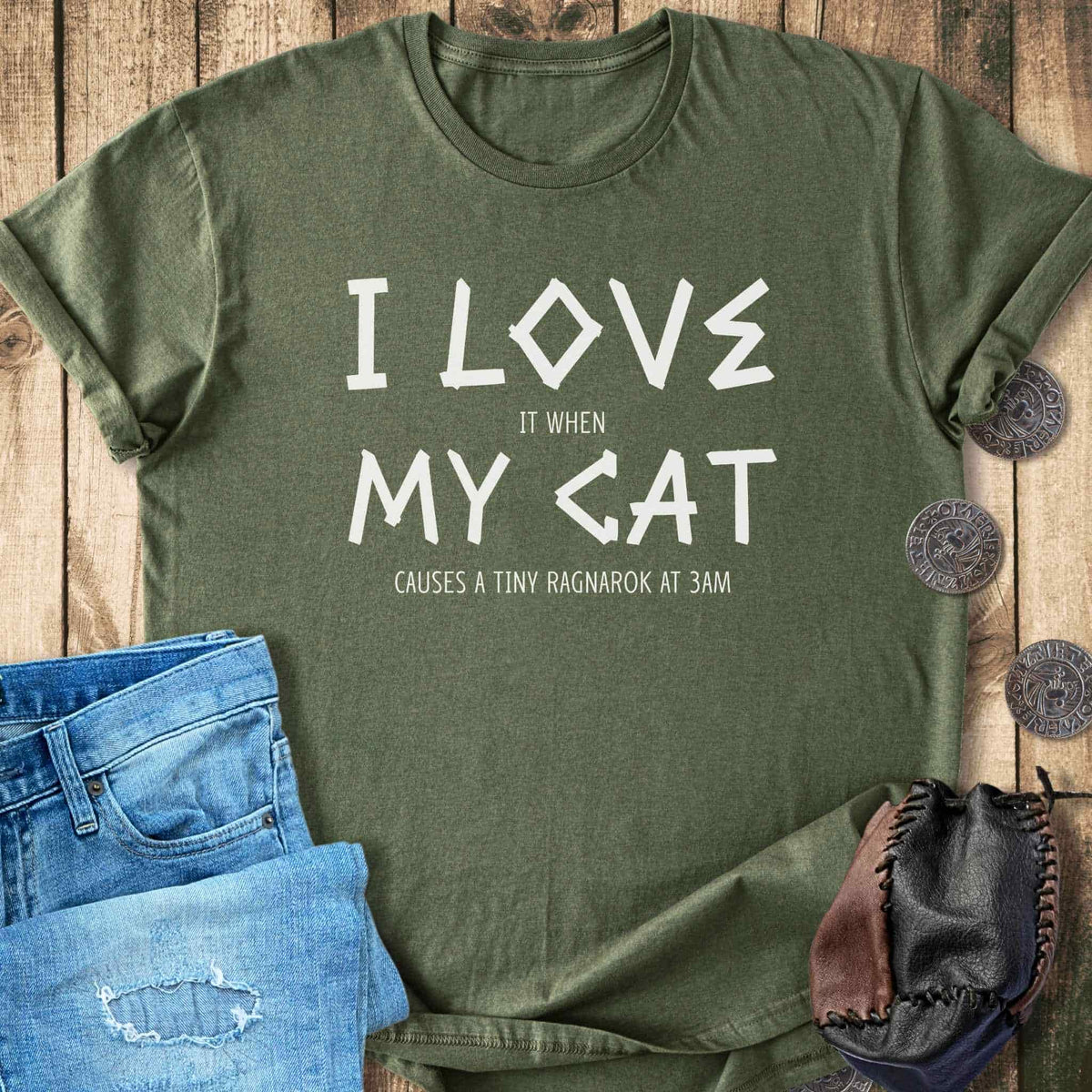 T-Shirt I Love My Cat - Funny Viking Cat Ragnarok T-shirt Unisex Sizes S-2XL Funny Shirt Gift