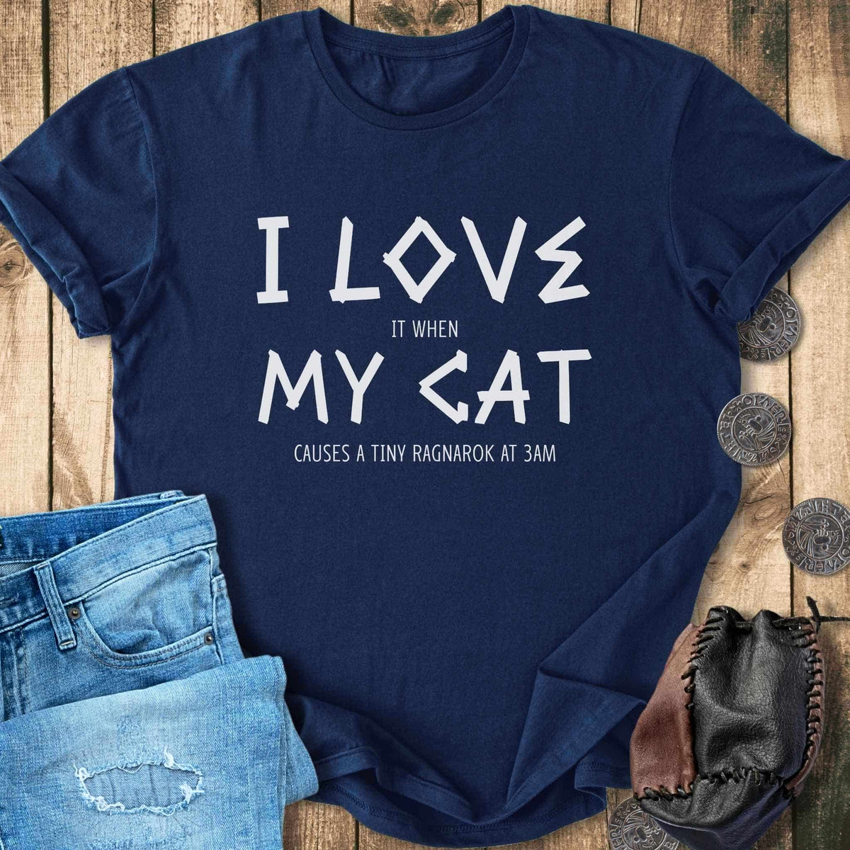 T-Shirt I Love My Cat - Funny Viking Cat Ragnarok T-shirt Unisex Sizes S-2XL Funny Shirt Gift