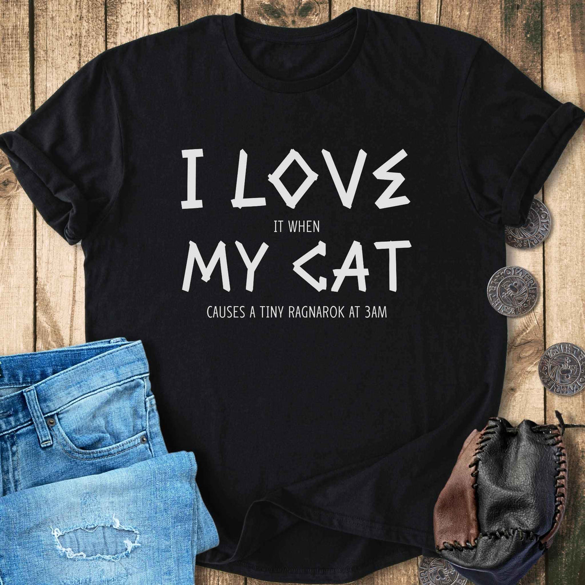 T-Shirt I Love My Cat - Funny Viking Cat Ragnarok T-shirt Unisex Sizes S-2XL Funny Shirt Gift