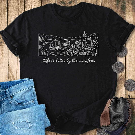 T-Shirt Life is Better by the Campfire - Funny Viking Minimalist T-shirt Unisex Sizes S-2XL Funny Shirt Gift
