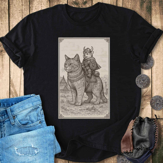T-Shirt Medieval Cat With Small Viking Corgi T-shirt Unisex Sizes S-2XL Funny Shirt Gift