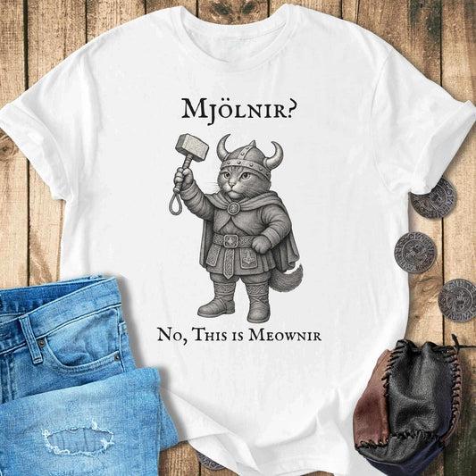 T-Shirt Mjölnir? No, This is Meownir - Viking Cat T-shirt Unisex Sizes S-2XL Funny Shirt Gift