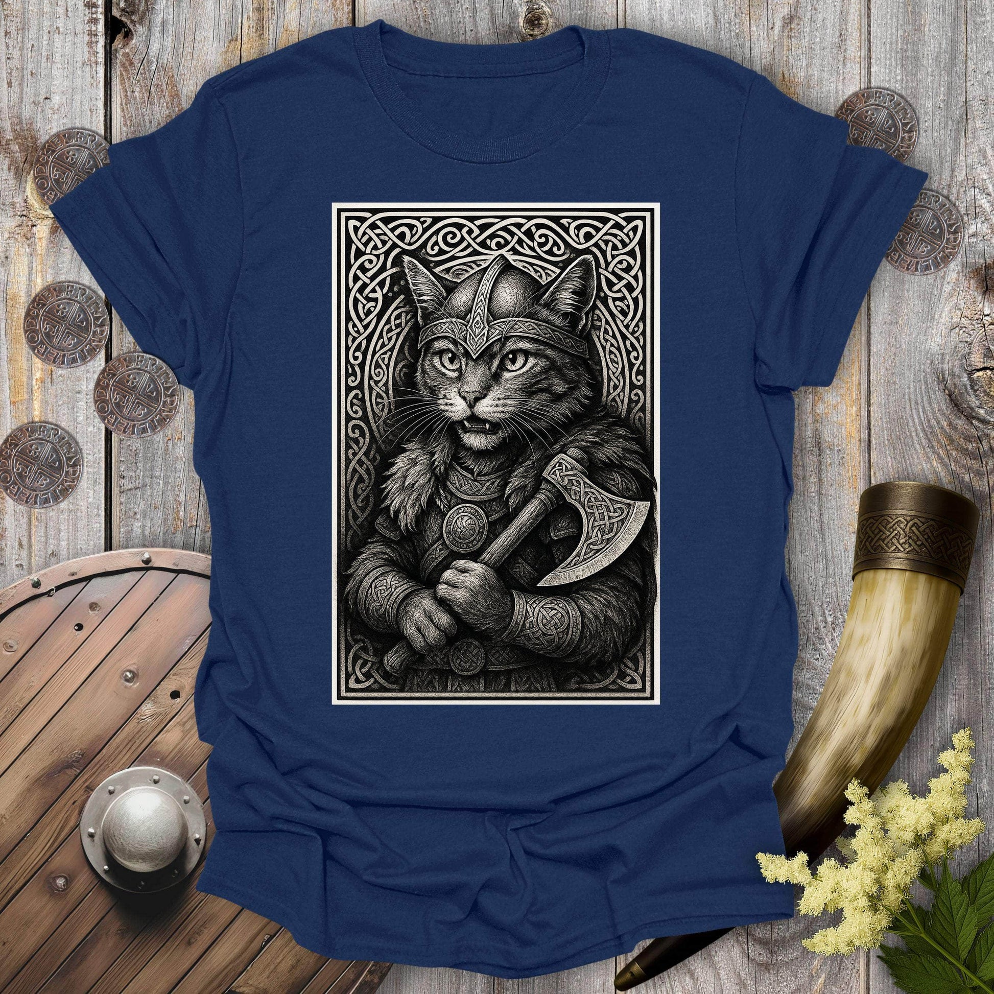 T-Shirt Navy / S Black and White Berserker Cat T-Shirt