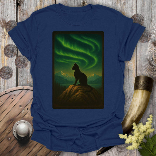 T-Shirt Navy / S Black Cat & Northern Lights T-shirt
