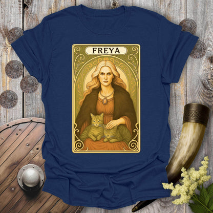 T-Shirt Navy / S Freya with Cats Tarot Card T-Shirt