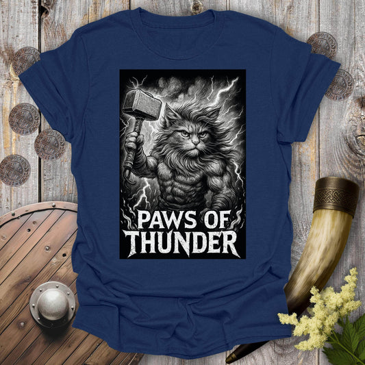 T-Shirt Navy / S Paws of Thunder Thor Viking Cat T-Shirt