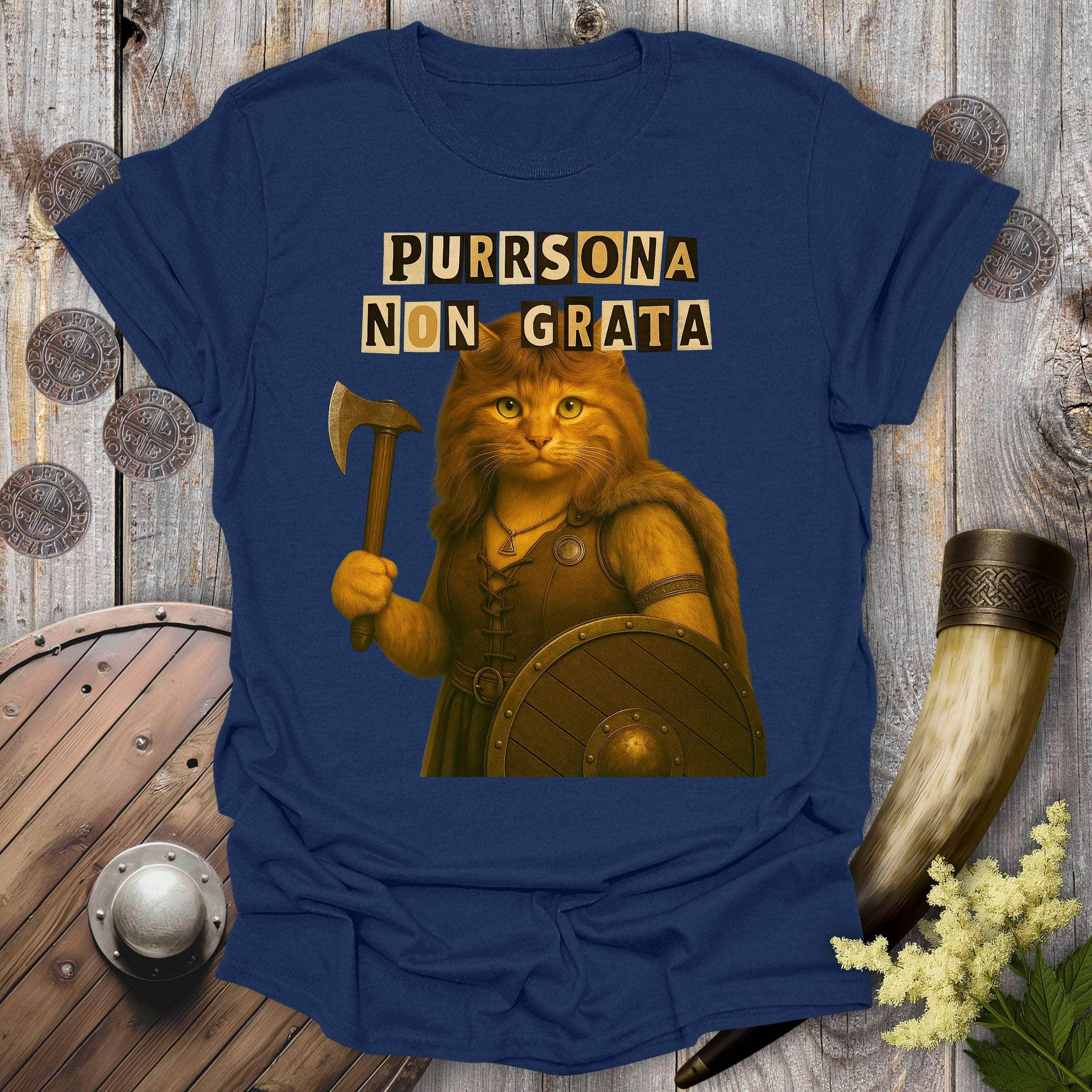 T-Shirt Navy / S Ransom Note Shieldmaiden Cat T-Shirt