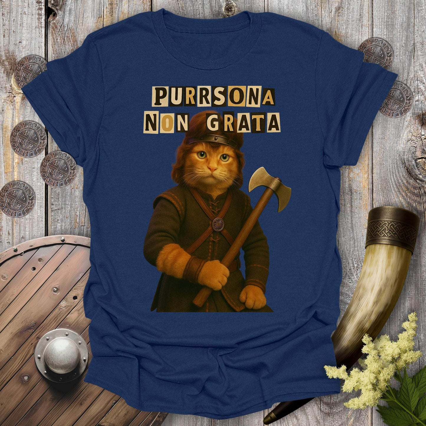 T-Shirt Navy / S Ransom Note Viking Cat T-Shirt