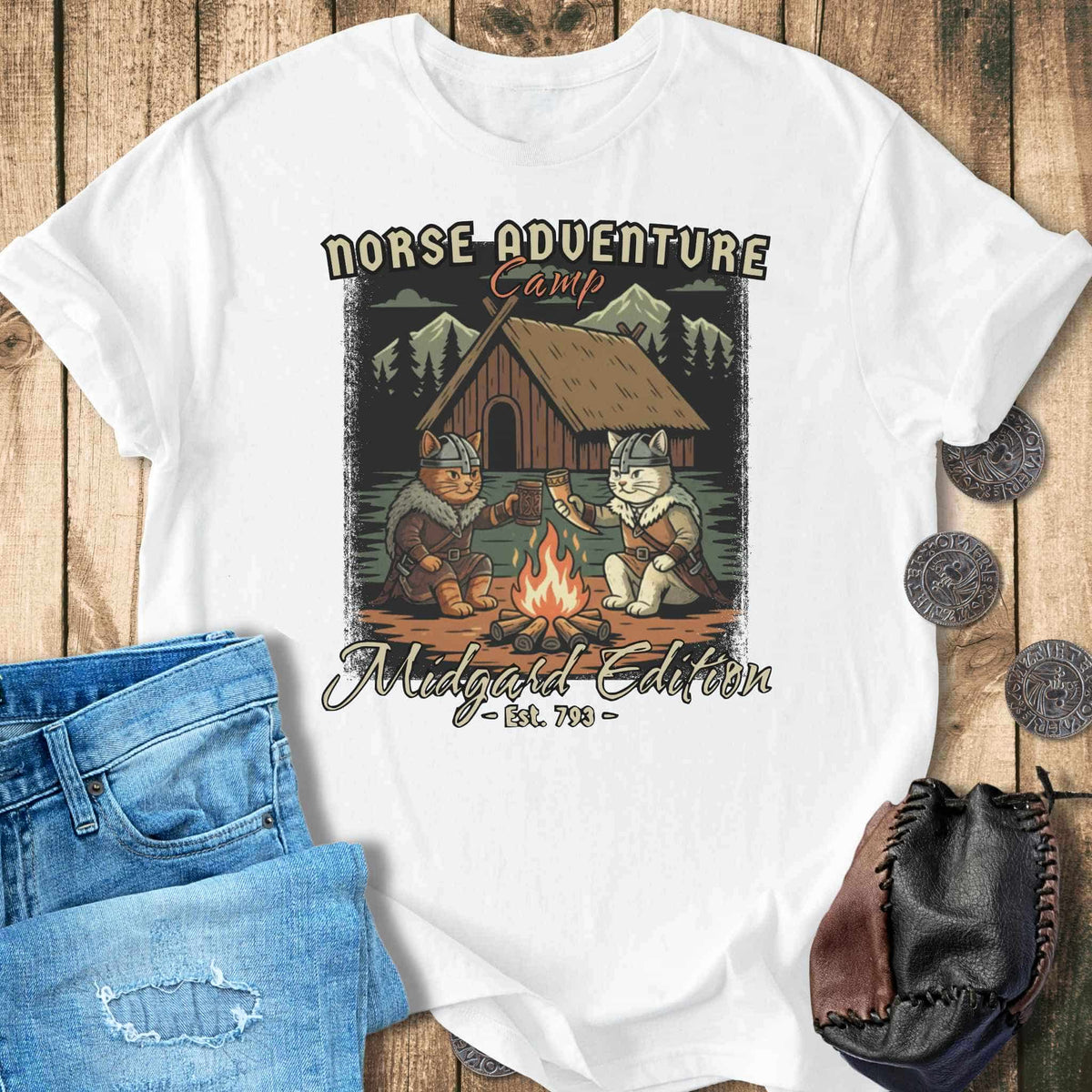 T-Shirt Norse Adventure Camp - Midgard Edition Cat T-shirt Unisex Sizes S-2XL Funny Shirt Gift