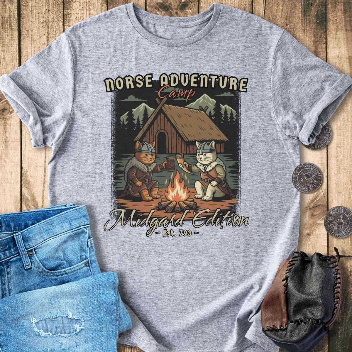 T-Shirt Norse Adventure Camp - Midgard Edition Cat T-shirt Unisex Sizes S-2XL Funny Shirt Gift