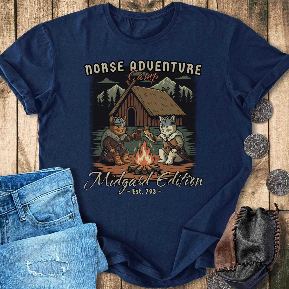 T-Shirt Norse Adventure Camp - Midgard Edition Cat T-shirt Unisex Sizes S-2XL Funny Shirt Gift