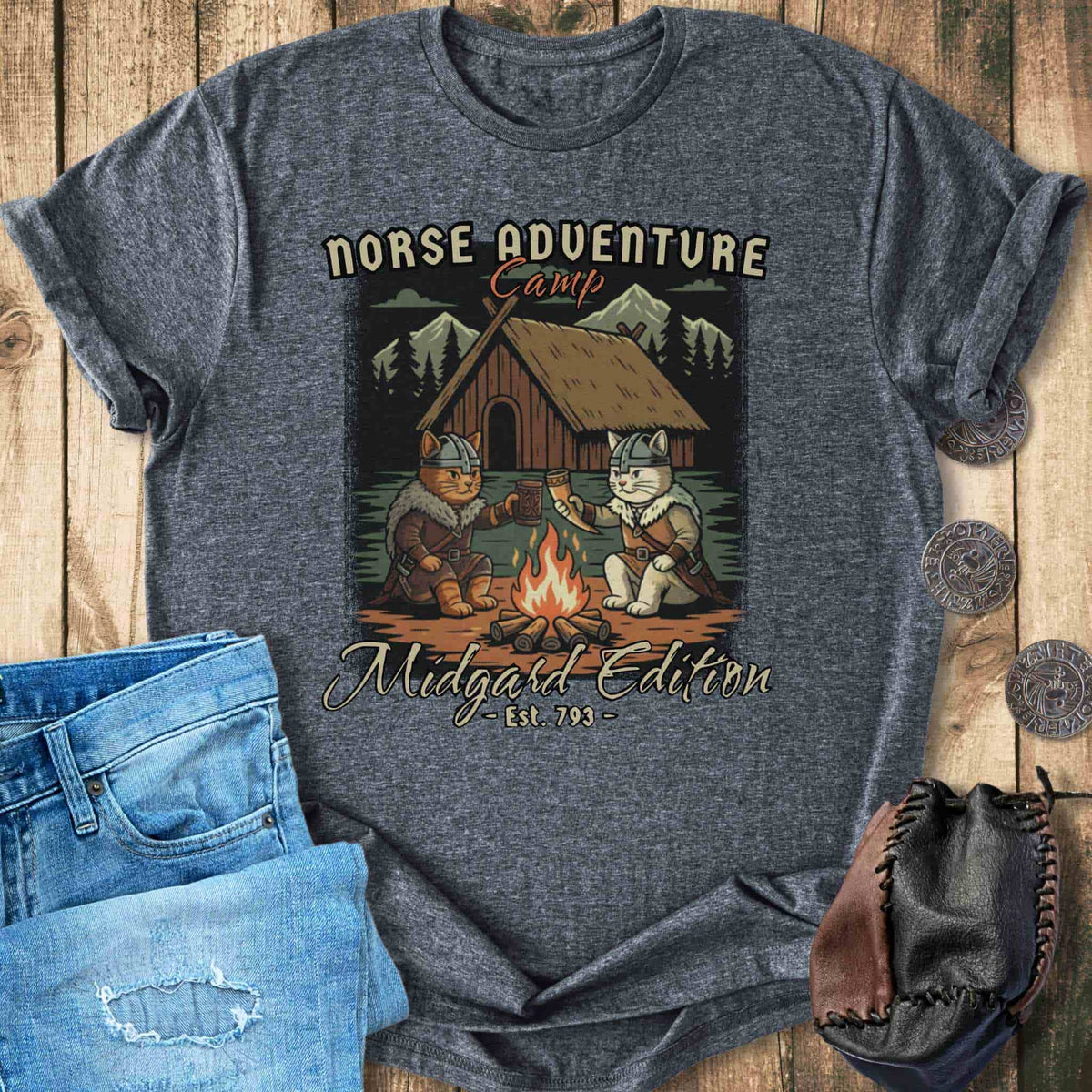 T-Shirt Norse Adventure Camp - Midgard Edition Cat T-shirt Unisex Sizes S-2XL Funny Shirt Gift