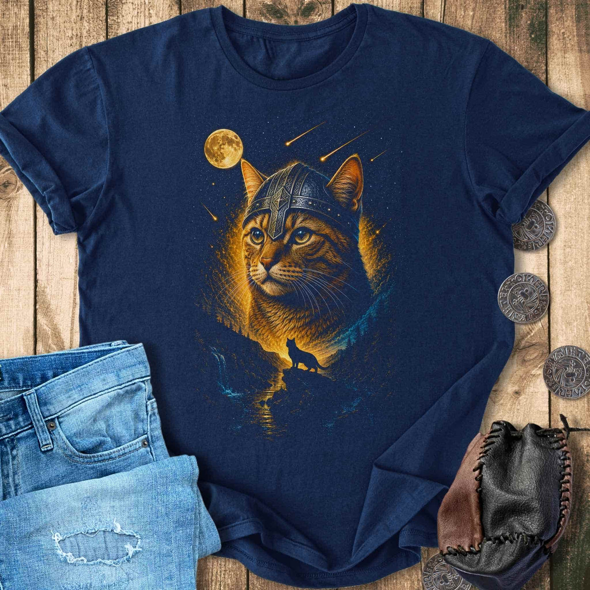 T-Shirt Orange Cat Howling at the Moon - Viking T-shirt Unisex Sizes S-2XL Funny Shirt Gift