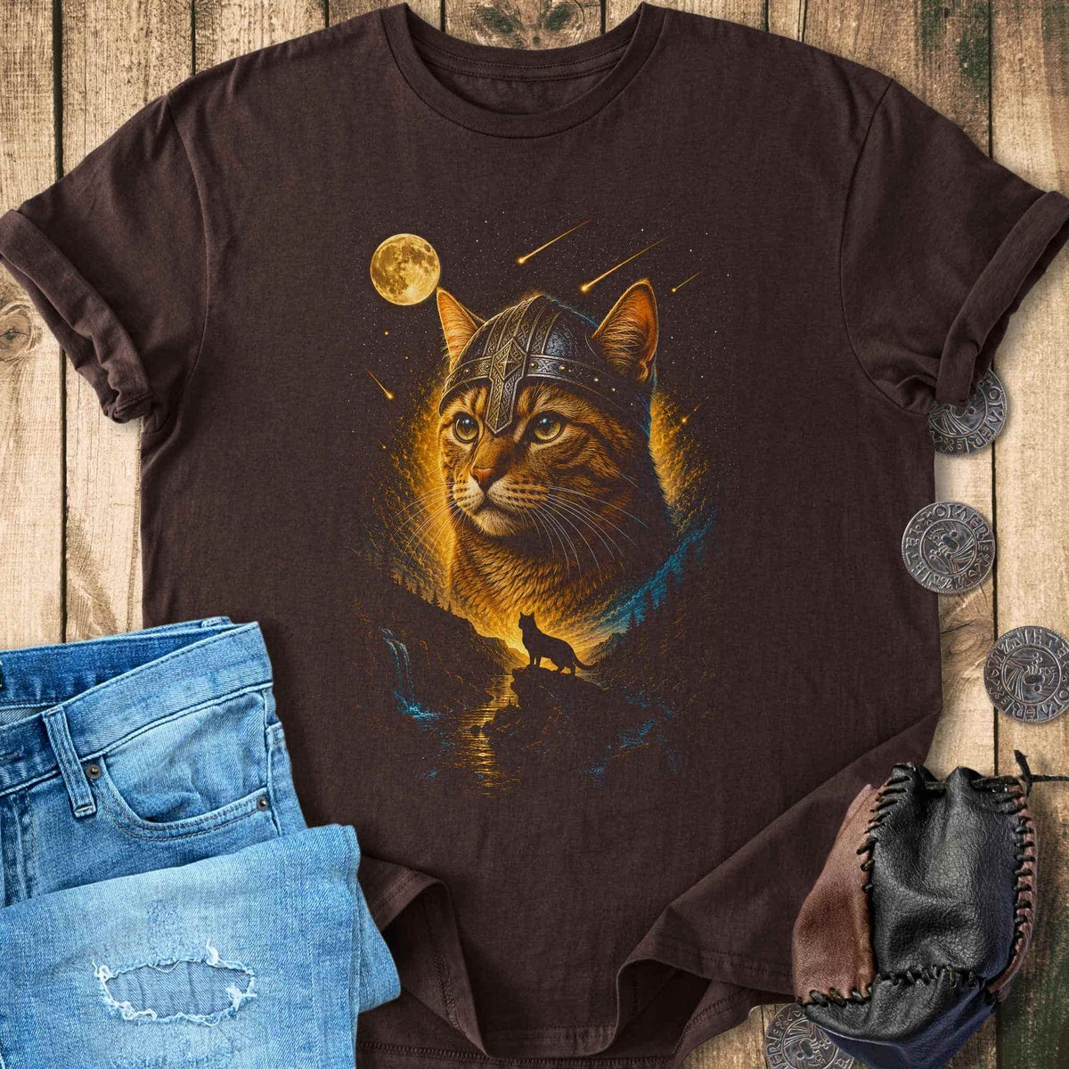 T-Shirt Orange Cat Howling at the Moon - Viking T-shirt Unisex Sizes S-2XL Funny Shirt Gift