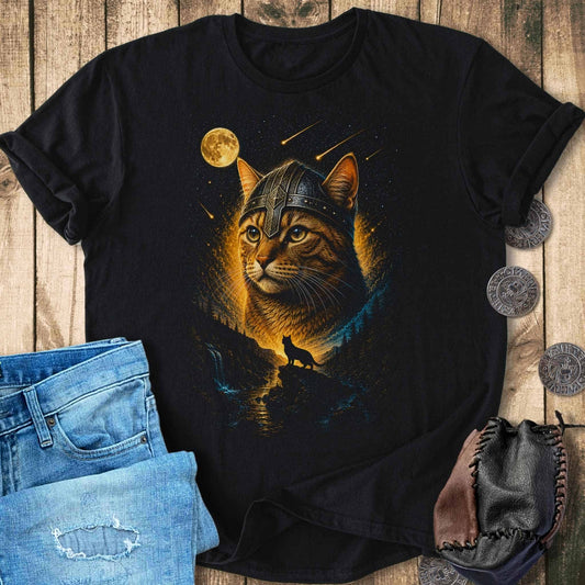 T-Shirt Orange Cat Howling at the Moon - Viking T-shirt Unisex Sizes S-2XL Funny Shirt Gift