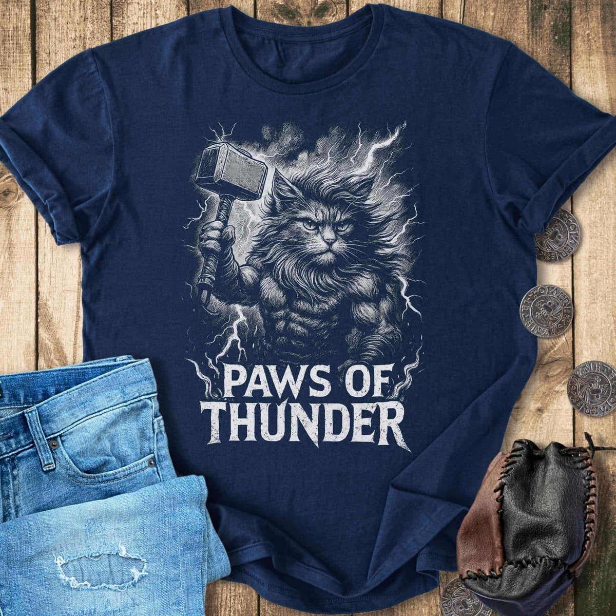 T-Shirt Paws of Thunder - Thor Viking Cat T-shirt (Updated Design!) Unisex Sizes S-2XL Funny Shirt Gift