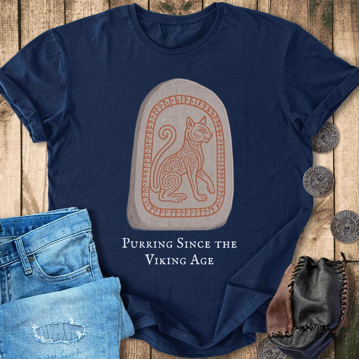 T-Shirt Purring Since the Viking Age - Runestone Cat T-shirt Unisex Sizes S-2XL Funny Shirt Gift