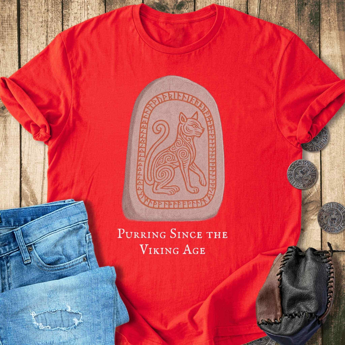T-Shirt Purring Since the Viking Age - Runestone Cat T-shirt Unisex Sizes S-2XL Funny Shirt Gift