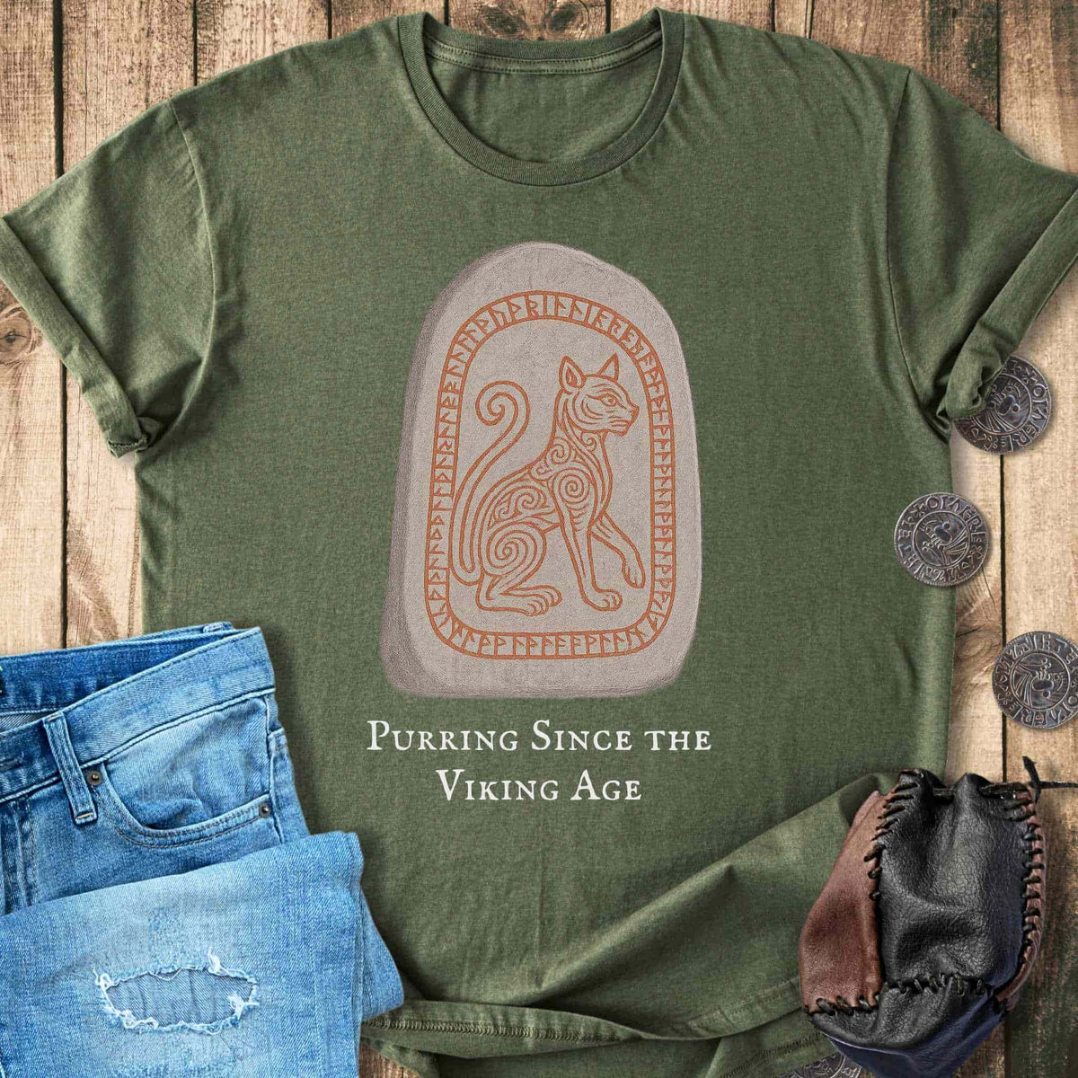 T-Shirt Purring Since the Viking Age - Runestone Cat T-shirt Unisex Sizes S-2XL Funny Shirt Gift