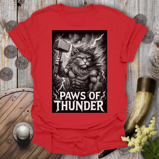 T-Shirt Red / S Paws of Thunder Thor Viking Cat T-Shirt