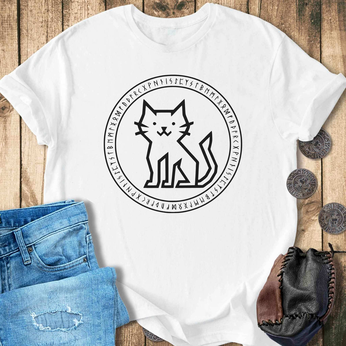 T-Shirt Rune Circle Viking Cat T-shirt Unisex Sizes S-2XL Funny Shirt Gift