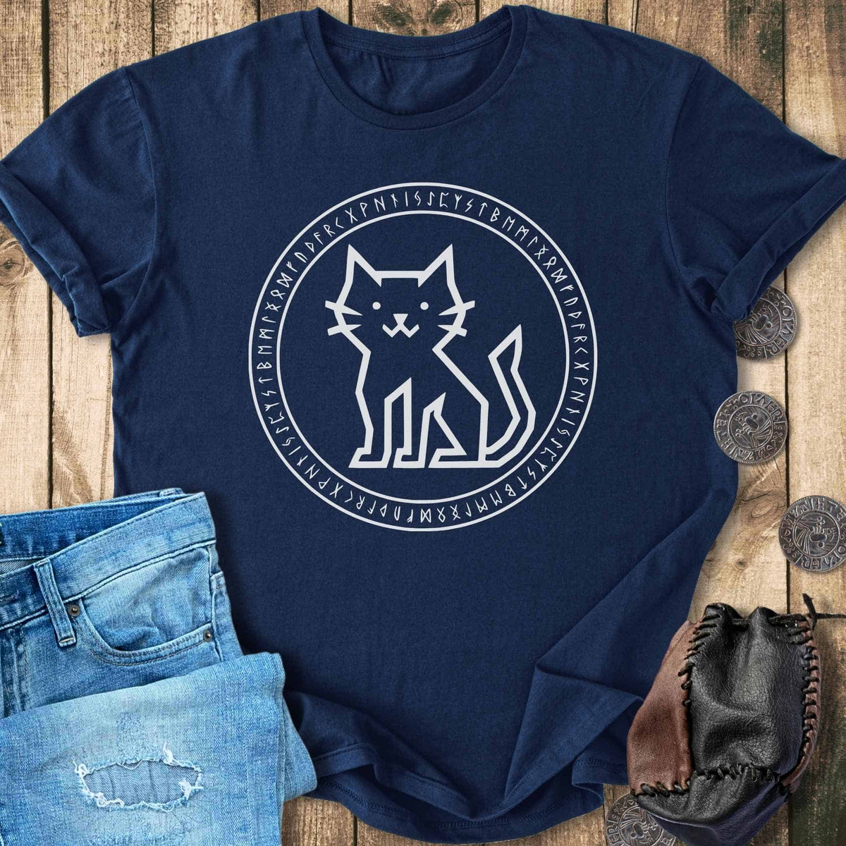 T-Shirt Rune Circle Viking Cat T-shirt Unisex Sizes S-2XL Funny Shirt Gift